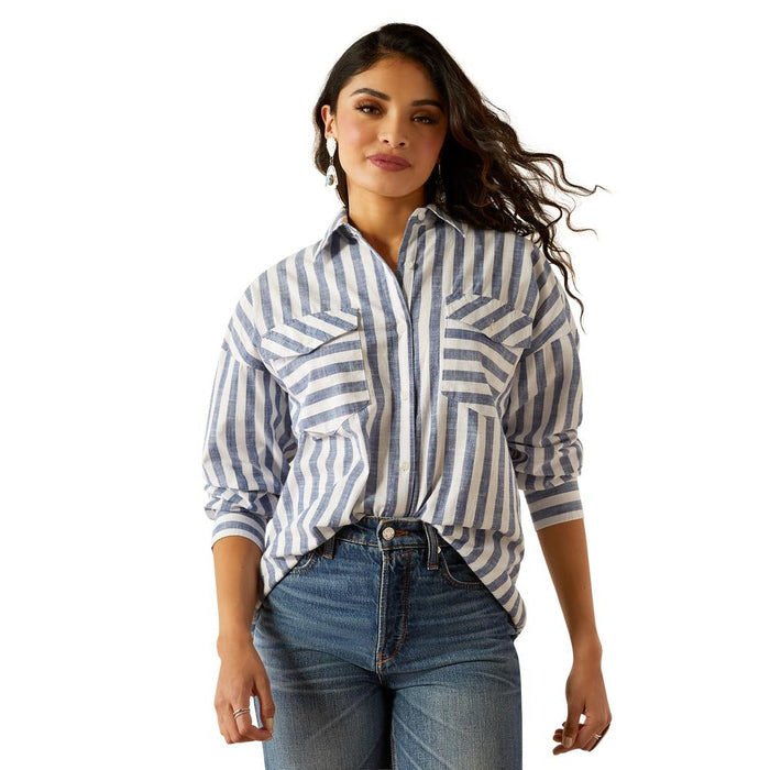 Women's Coastal Stripe Baggy Button Up Shirt