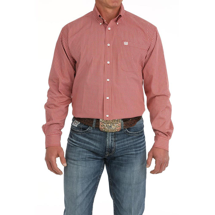 Men`s Red Print Classic Button Down Shirt