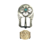 Turquoise 4 Petal Silver Flower 3/4" Buckle And Keeper