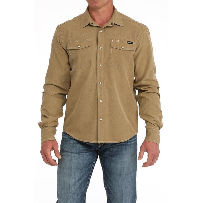 Men's Arena Flex Brown Long Sleeve Snap Shirt