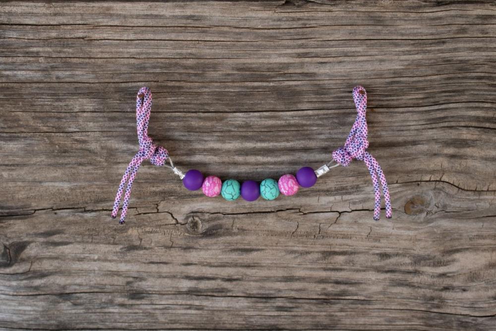 Purple Turquoise Pink Cactus Silicone Beaded Gag Bit Curb Strap