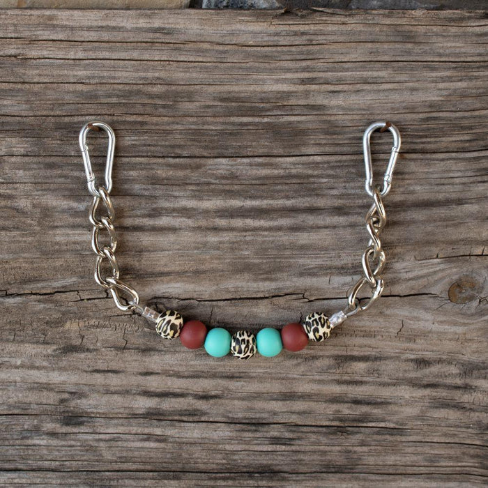 Turquoise Rust Leopard Silicone Beaded Gag Chain Curb Strap