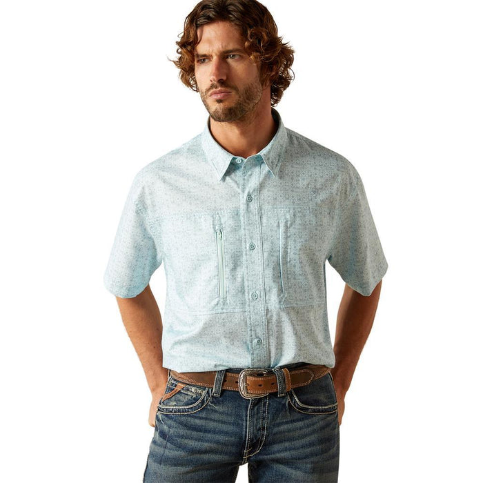 Men's Blue Printed VentTek Short Sleeve Shirt