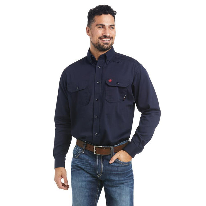 Men's FR Navy Long Sleeve Button Down Work Shirt