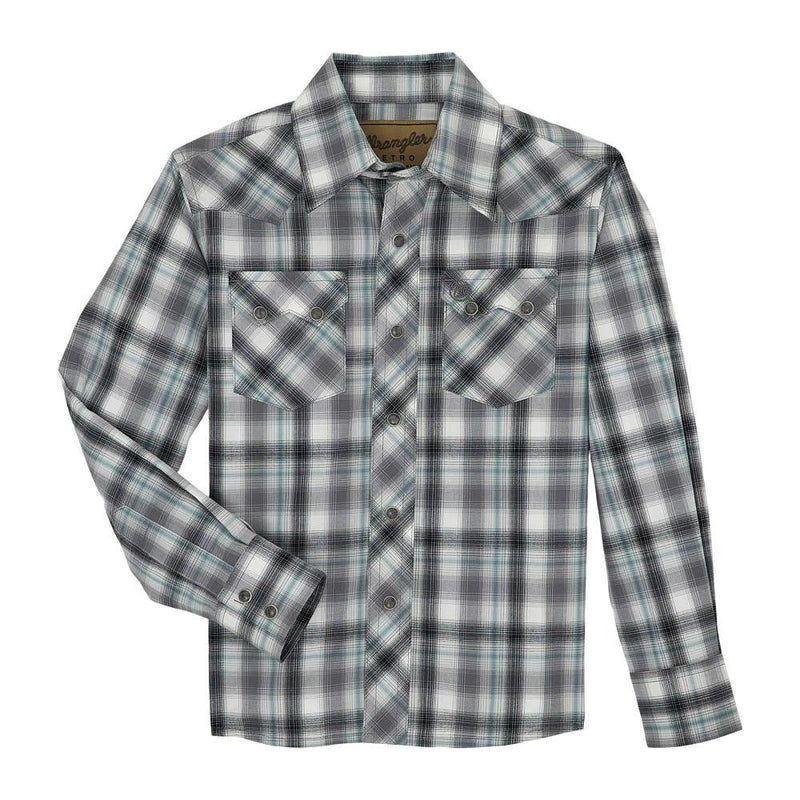 Boys Grey Black Plaid Retro Shirt