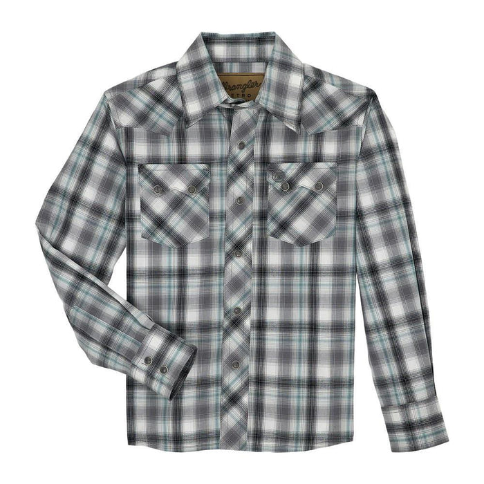 Boys Grey Black Plaid Retro Shirt