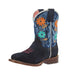 Kid`s Flower Power Blue Suede and Denim Shaft Cowgirl Boot
