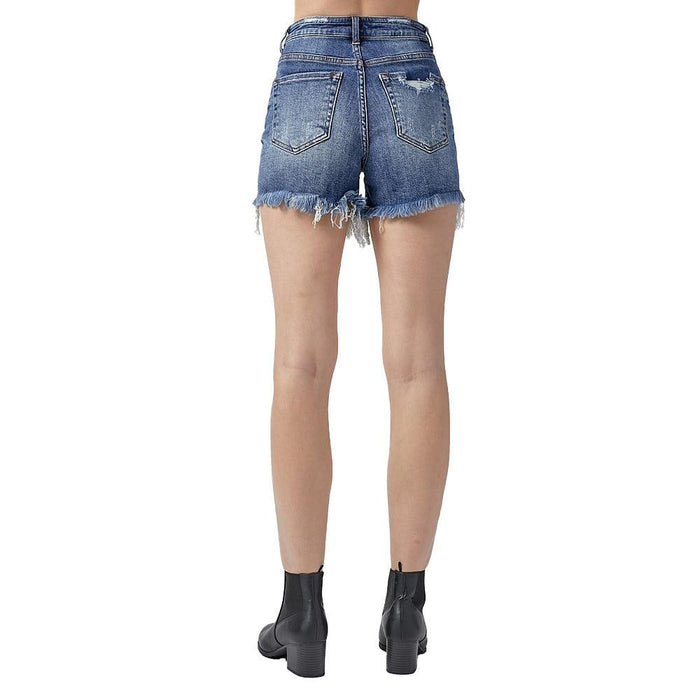 Womens Medium Wash Distressed Shorts