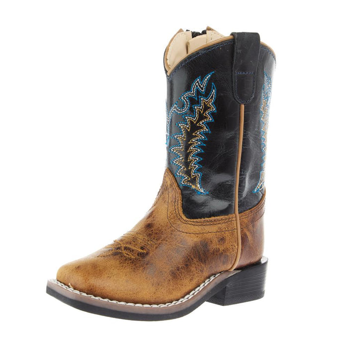 Toddler Burnt Brown Foot and Cactus Navy Shaft Square Toe Boot