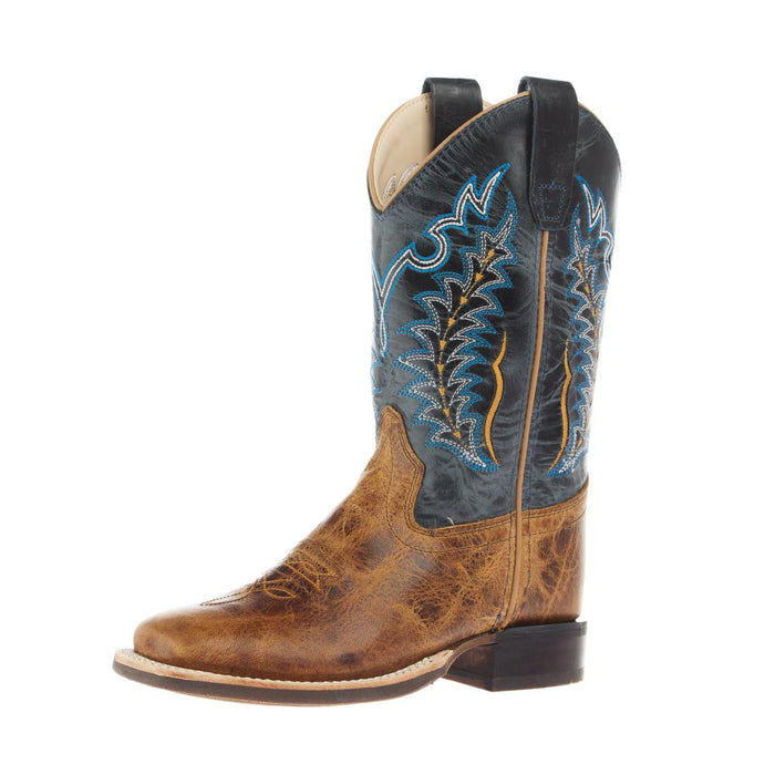 Childrens Burnt Brown Foot and Cactus Navy Shaft Square Toe Boot