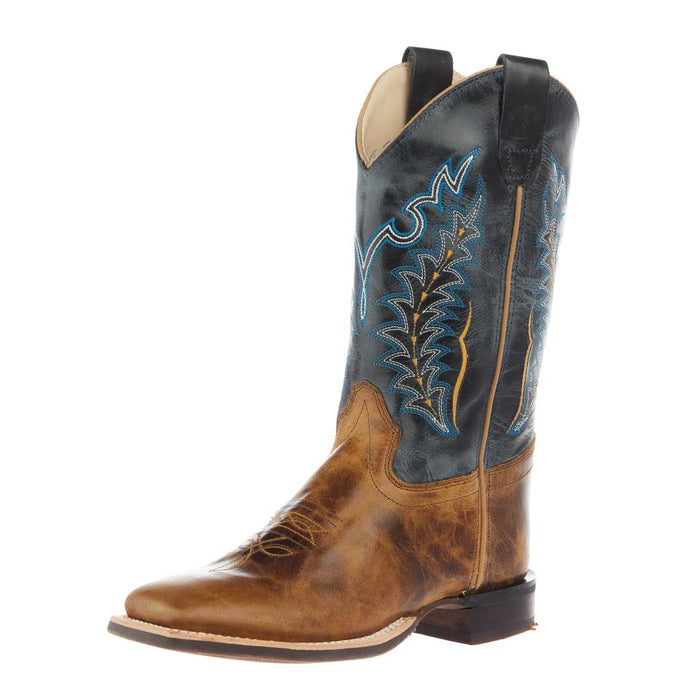 Youth Burnt Brown Foot and Cactus Navy Shaft Square Toe Boot