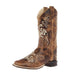 Youth Burnt Tan Embroidered Square Toe Boot