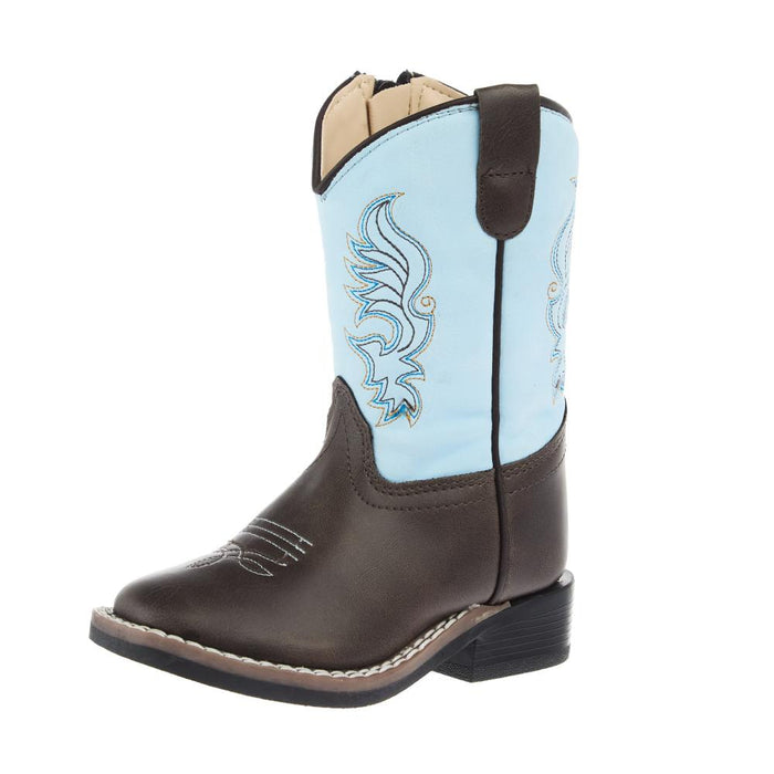 Toddler Dark Brown Square Toe with Sky Blue Shaft Boot