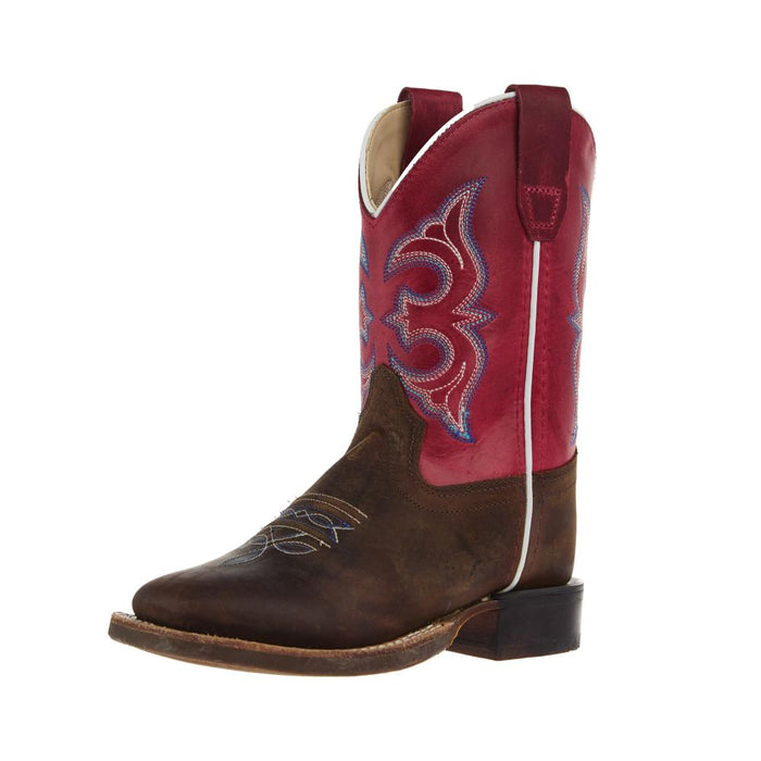Children`s Brown Square Toe with Fuchsia Pink Shaft