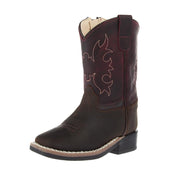 Toddlers Brown Square Toe and Burgundy Shaft Boot