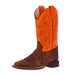 Youth Brown Square Toe with Neon Orange Shaft Boot