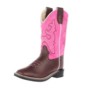 Childrens Dark Brown Square Toe with Pink Shaft Boot