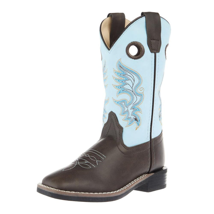 Childrens Dark Brown Square Toe with Sky Blue Shaft Boot