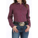 Ladies Burgundy Medallion Print Button Down