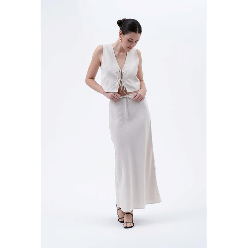 Natural High Waist Front Tie Midi Skirt