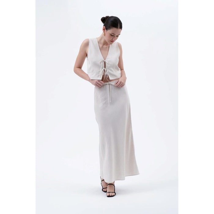 Natural High Waist Front Tie Midi Skirt