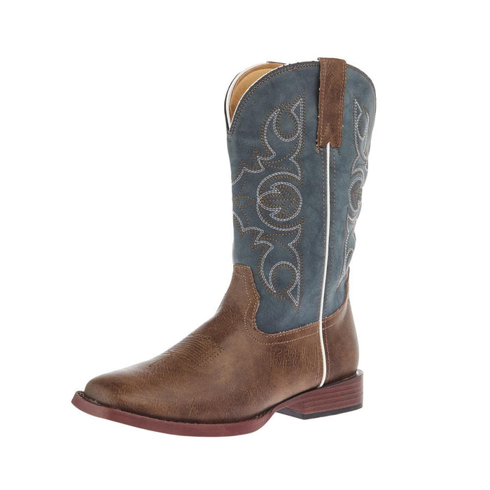Youth Ainsley Brown Faux Leather and Blue Vintage Shaft Cowboy Boot