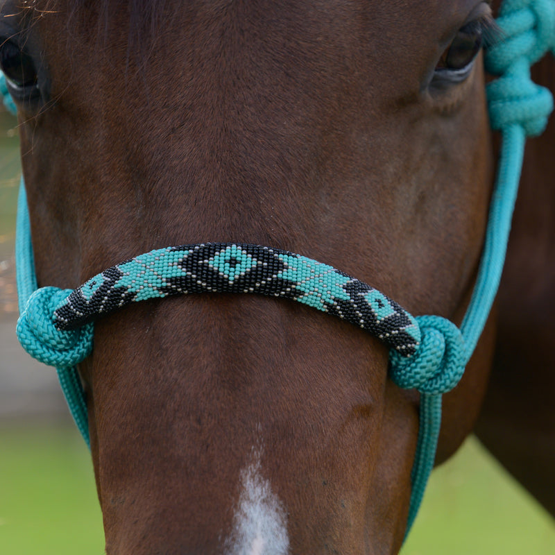 Aqua Beaded Rope Halter with attached Lead Rope