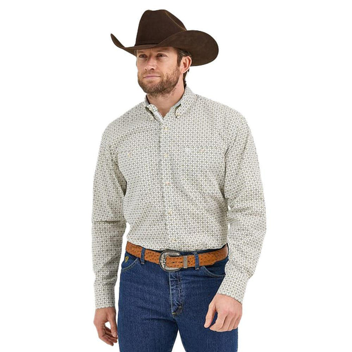 Mens George Strait Tan Print Long Sleeve Button Down Shirt
