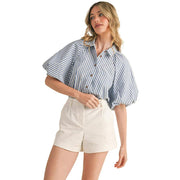 En Wom Blue Stripe Button Top