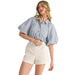 En Wom Blue Stripe Button Top