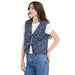 Womens Navy Floral Quilted Fashion Vest