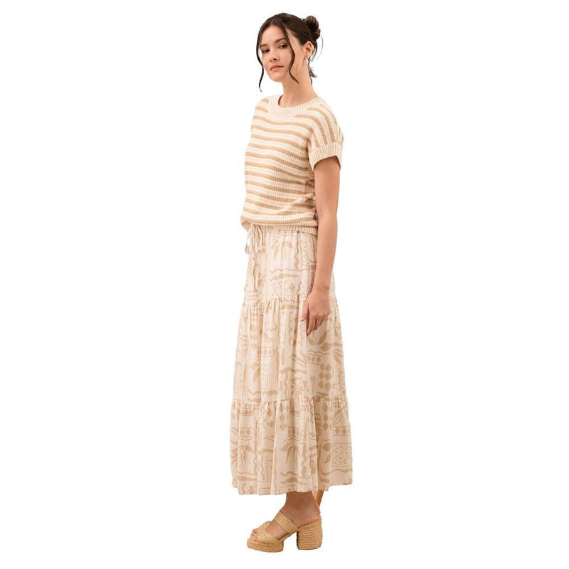 Womens Khaki Stripe Crew Neck Top