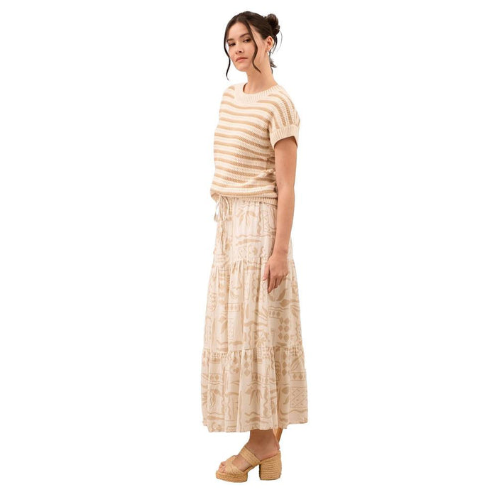 Womens Khaki Stripe Crew Neck Top