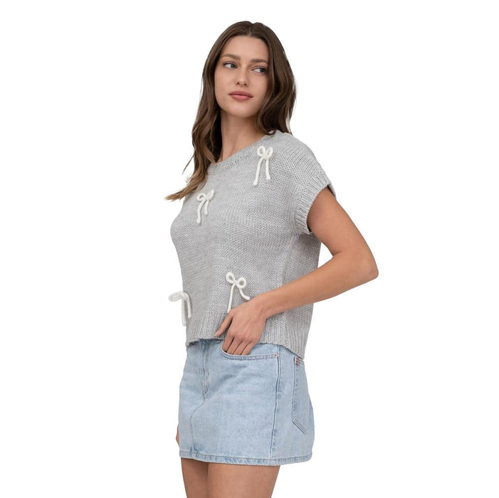 Womens Grey With Bow Detail Pullover Top