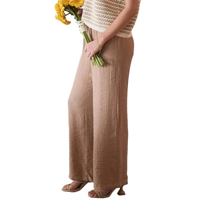 Womens Tan High Waist Wide Leg Pant