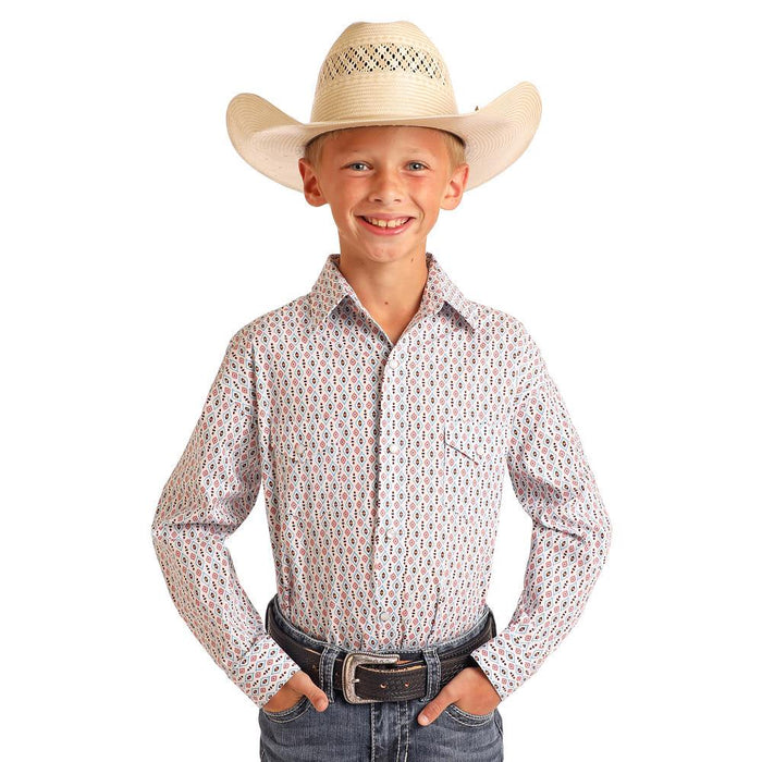 Boy's Blue Geo Print Long Sleeve Shirt