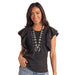 Womens Black Flutter Sleeve Top