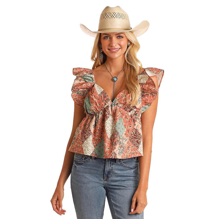 Patchwork Print Flutter Tank