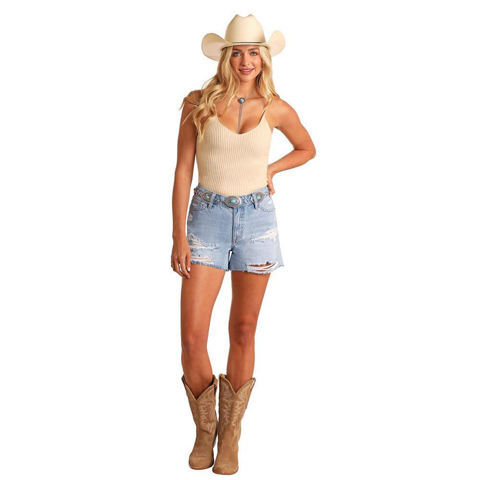 Light Wash Distressed Shorts