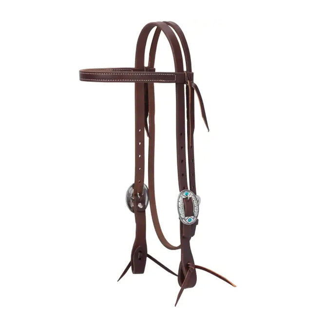 5/8in Oiled Browband Headstall with Turquoise and Feather Buckle
