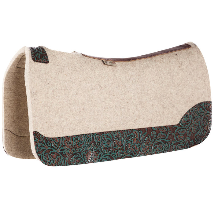 3/4in Barrel Racer Turquoise Brown Cowboy Tool Natural Felt Saddle Pad