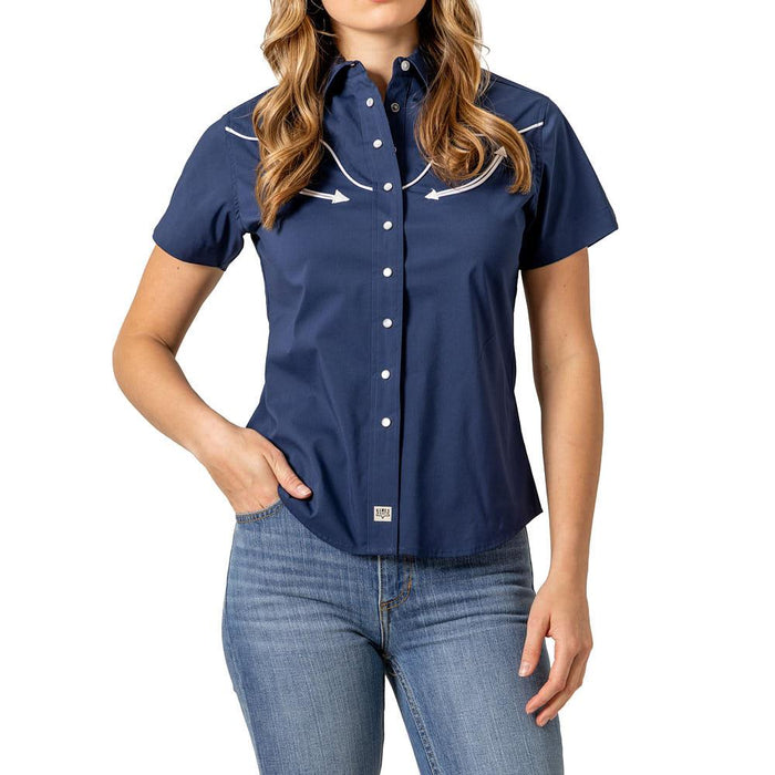 Womens Navy Long Horn Snap Shirt