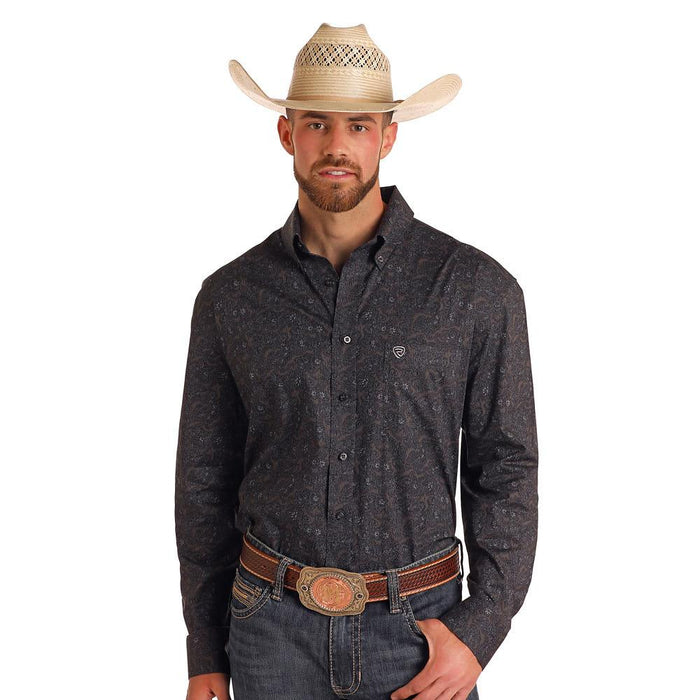 Rock & Roll Denim Men's Black Paisley Long Sleeve Shirt