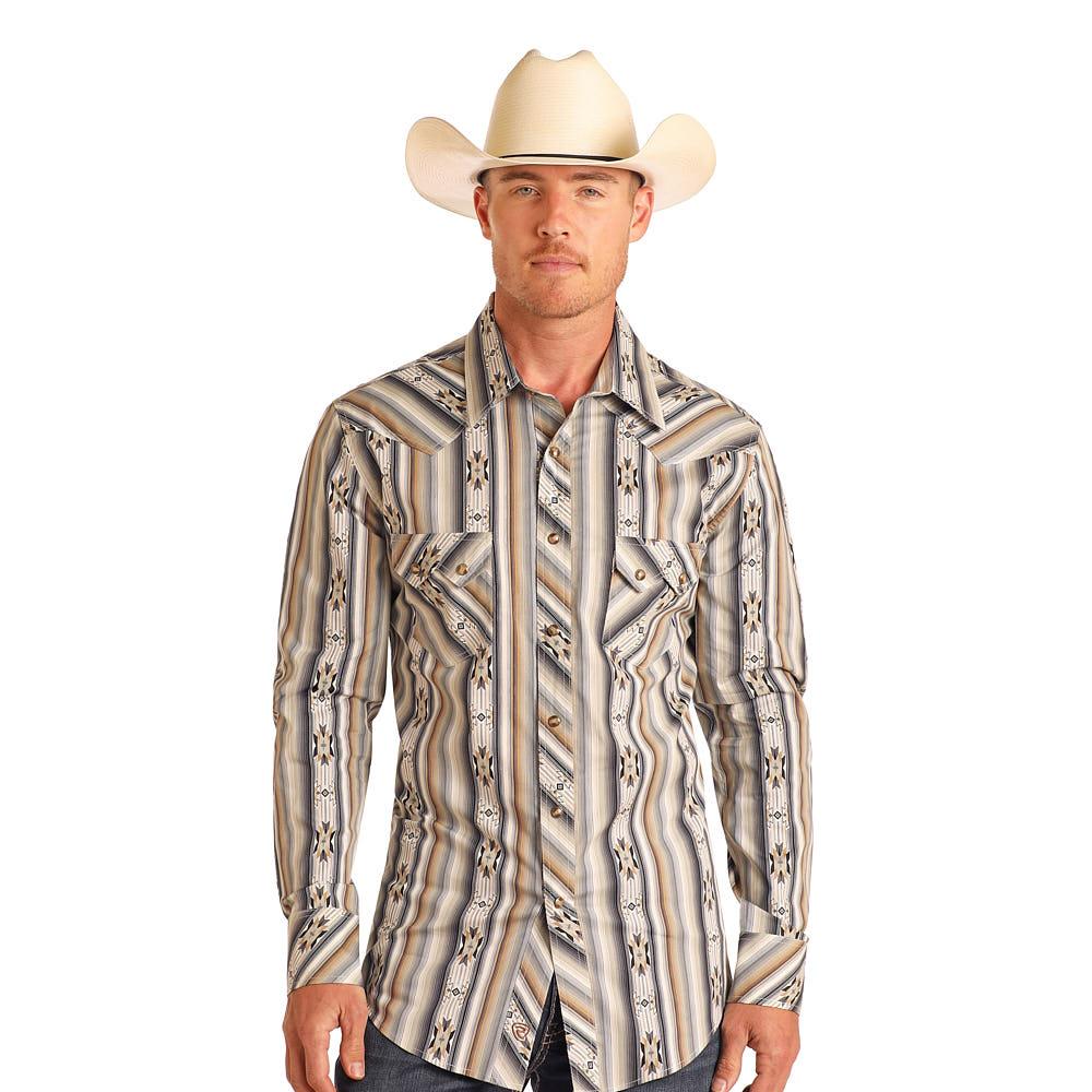 Rock & Roll Denim Men's Black Aztec Serape Stripe Long Sleeve Shirt
