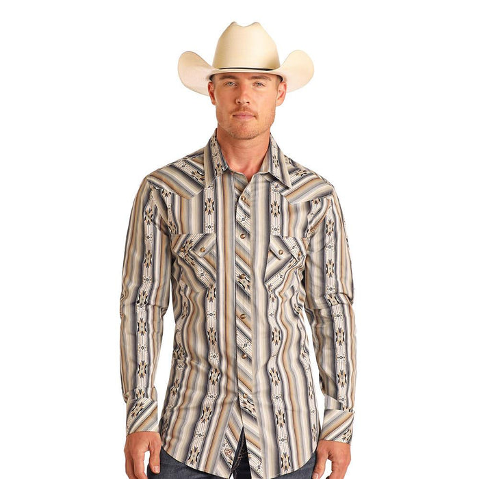 Men's Black Aztec Serape Stripe Long Sleeve Shirt