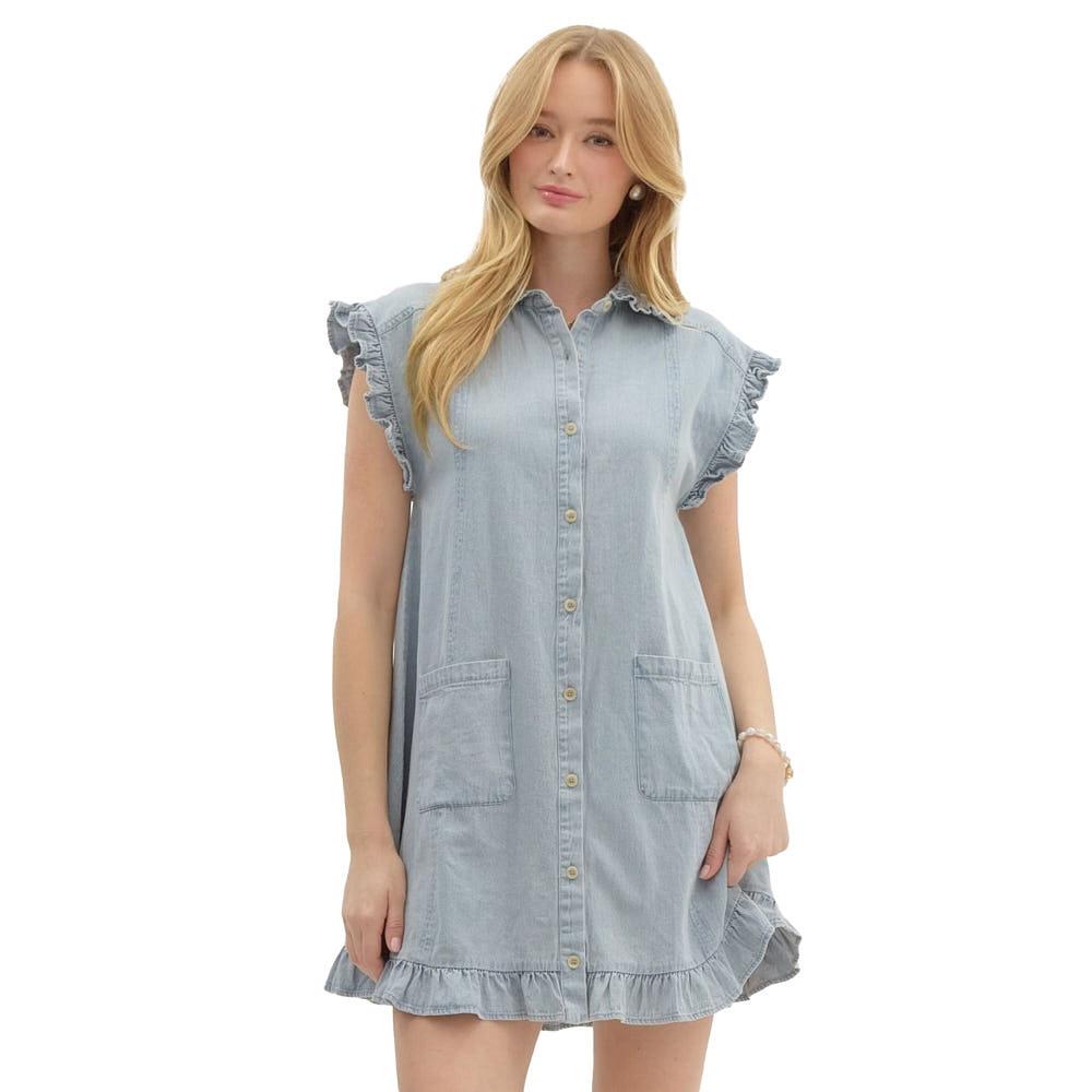 Entro Womens Denim Sleeveless Mini Dress