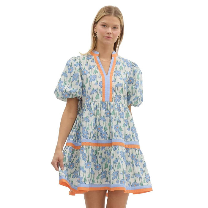 Womens Blue Print Mini Dress