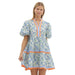 Womens Blue Print Mini Dress