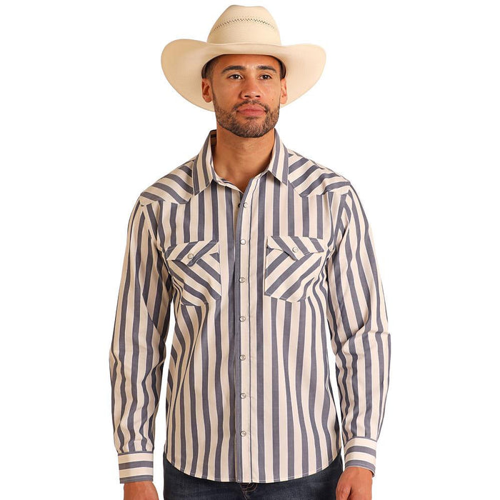 Mens Cream Stripe Snap Shirt