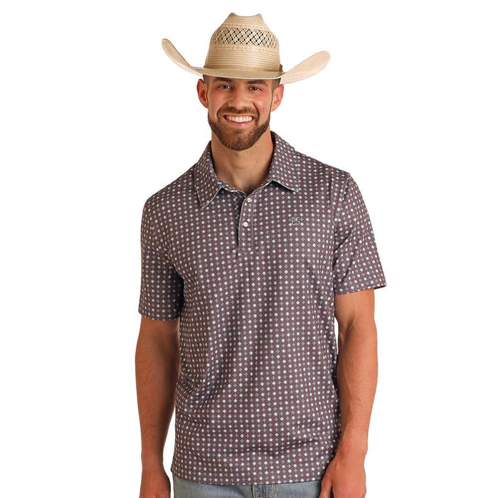 Slim Men's Grey Geo Print Short Sleeve Polo